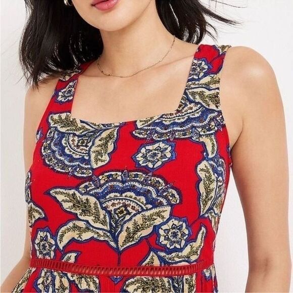 Maurices  Skater Dress Red Floral Ruffle Hem Lattice Back Size Small Boho - Picture 4 of 9